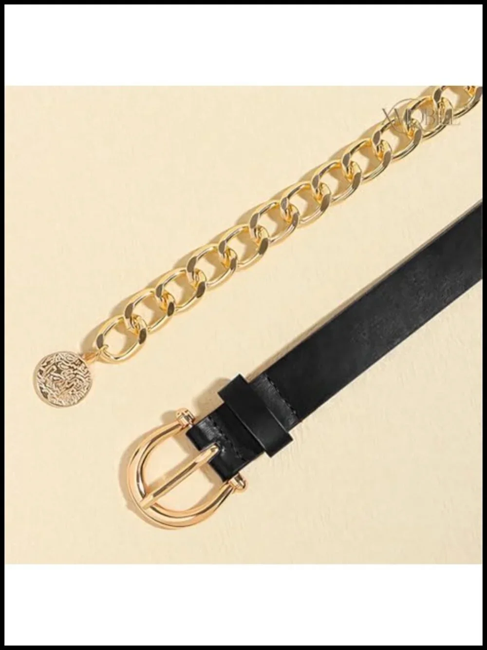 Faux Leather Belt with Gold Chain and Coin Charm, Adjustable Waist Belt for